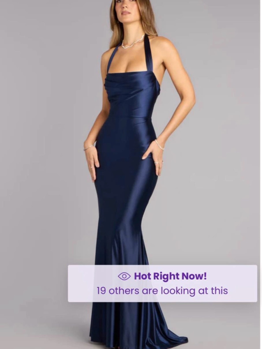 Windsor Navy Satin Halter Mermaid Gown Size S